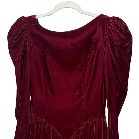 Vintage ILGWU 1980's Wine Velvet Bow V Back Party Dress Union Made Women's Sz 6 - Picture 5 of 16